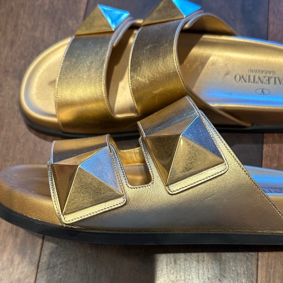 Valentino Women Metallic Gold Slide Sandals - Picture 3 of 6